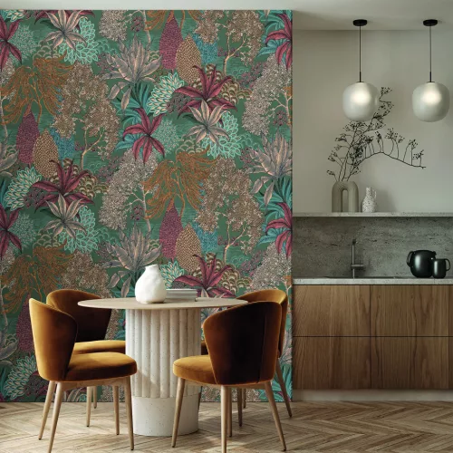 Decoprint Feature Walls vinyl, vlies anyagú, kék, barna, terrakotta, barack színű, növényes, Modern poszter