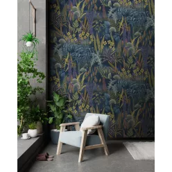   Decoprint Feature Walls vinyl, vlies anyagú, kék, mustársárga, lila, barna, zöld színű, leveles, Modern poszter