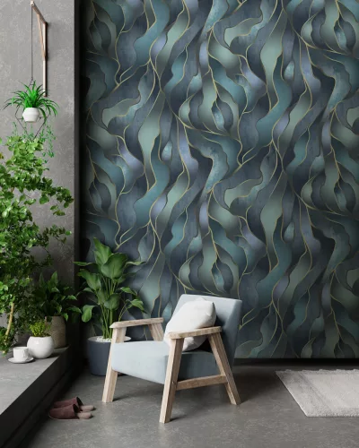 Decoprint Feature Walls vinyl, vlies anyagú, kék, zöld színű, hullámos, Modern poszter