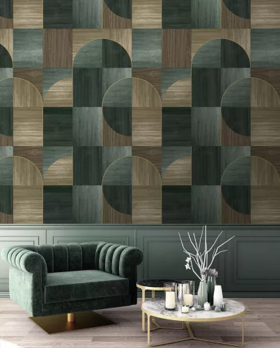 Decoprint Feature Walls vinyl, vlies anyagú, zöld, barna színű, geometriai, Modern poszter