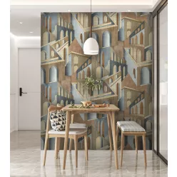   Decoprint Feature Walls vinyl, vlies anyagú, kék, barna színű, épület, Modern poszter