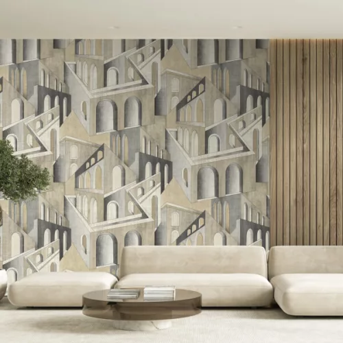 Decoprint Feature Walls vinyl, vlies anyagú, szürke, barna színű, épület, Modern poszter