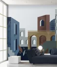 Decoprint Feature Walls vinyl, vlies anyagú, kék, barna, keki színű, épület, Modern poszter