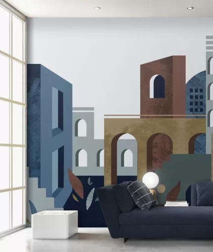 Decoprint Feature Walls vinyl, vlies anyagú, kék, barna, keki színű, épület, Modern poszter