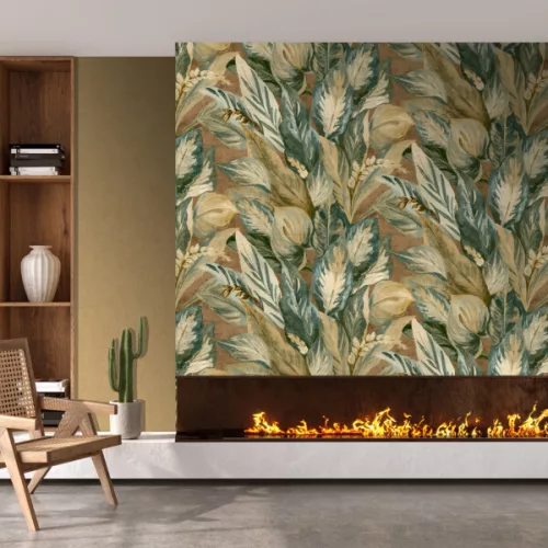 Decoprint Feature Walls vinyl, vlies anyagú, zöld, barna színű, leveles, Modern poszter