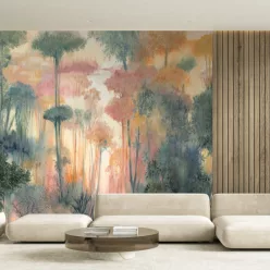  Decoprint Feature Walls vinyl, vlies anyagú, kék, narancssárga, krém színű, fás, Modern poszter