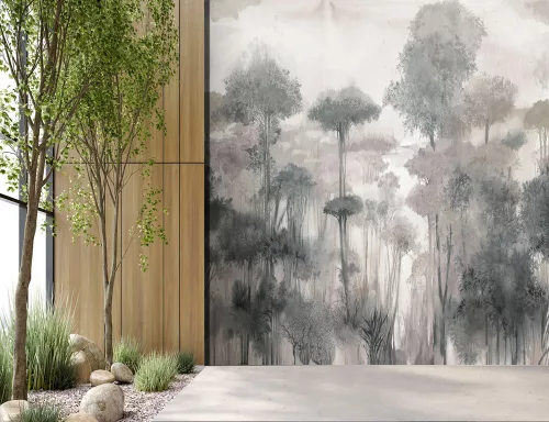 Decoprint Feature Walls vinyl, vlies anyagú, kék, mályva, törtfehér színű, fás, Modern poszter