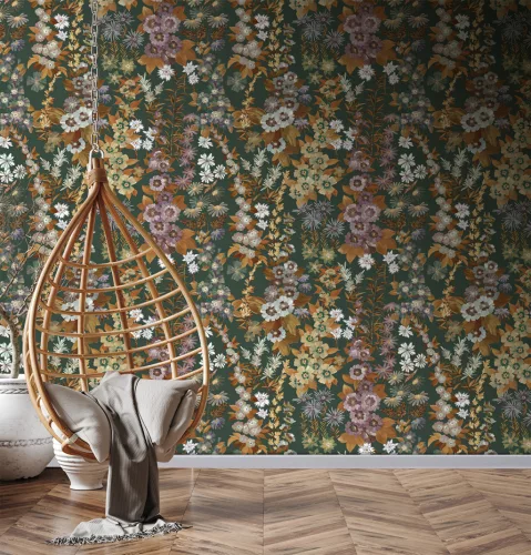 Decoprint Feature Walls vinyl, vlies anyagú, lila, narancssárga, mályva, kék, sárga színű, virágos, Modern poszter
