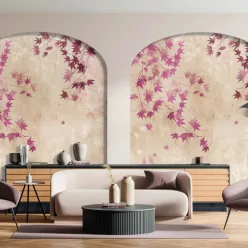   Decoprint Feature Walls vinyl, vlies anyagú, beige, bordó színű, leveles, Modern poszter