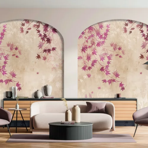 Decoprint Feature Walls vinyl, vlies anyagú, beige, bordó színű, leveles, Modern poszter