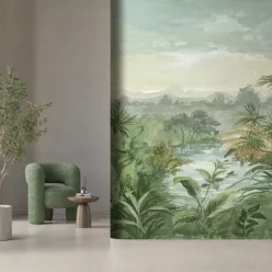   Decoprint Feature Walls vinyl, vlies anyagú, zöld, szürke, barna, kék színű, tájkép, fás, Modern poszter