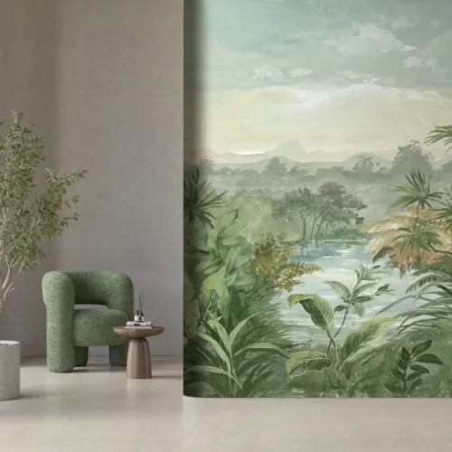 Decoprint Feature Walls vinyl, vlies anyagú, zöld, szürke, barna, kék színű, tájkép, fás, Modern poszter