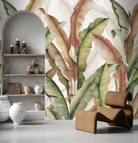 Decoprint Feature Walls vinyl, vlies anyagú, fehér, zöld, barna színű, leveles, Modern poszter