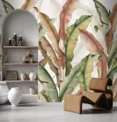 Decoprint Feature Walls vinyl, vlies anyagú, barna, törtfehér színű, leveles, Modern poszter