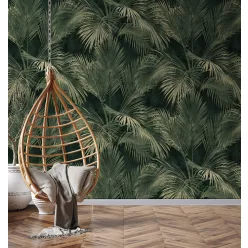   Decoprint Feature Walls vinyl, vlies anyagú, fekete, zöld színű, leveles, Modern poszter