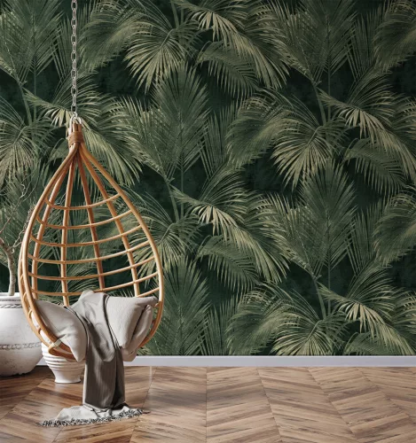 Decoprint Feature Walls vinyl, vlies anyagú, fekete, zöld színű, leveles, Modern poszter