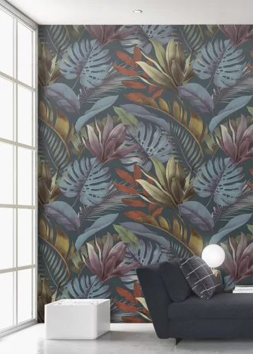 Decoprint Feature Walls vinyl, vlies anyagú, kék, lila, zöld, barna színű, leveles, Modern poszter