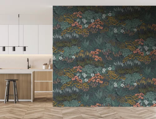 Decoprint Feature Walls vinyl, vlies anyagú, kék, barack, sárga, türkiz színű, növényes , Modern poszter