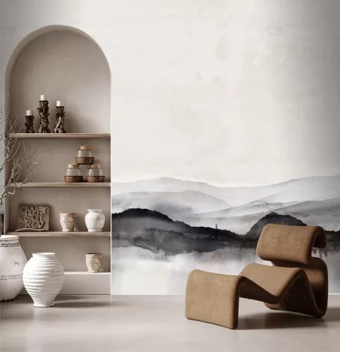 Decoprint Feature Walls vinyl, vlies anyagú, fekete, fehér színű, hegyvidék, festmény , Modern poszter