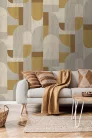 Decoprint Feature Walls vinyl, vlies anyagú, mustársárga, szürke, beige színű, geometriai, Modern poszter