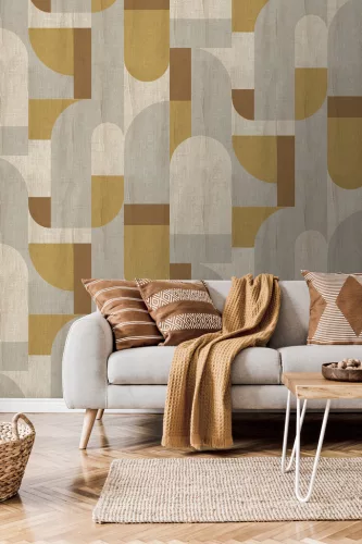 Decoprint Feature Walls vinyl, vlies anyagú, mustársárga, szürke, beige színű, geometriai, Modern poszter