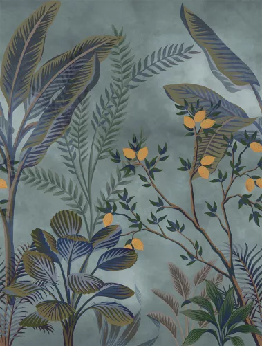Decoprint Feature Walls vinyl, vlies anyagú, narancssárga, kék, zöld, barna színű, növényes , Modern poszter
