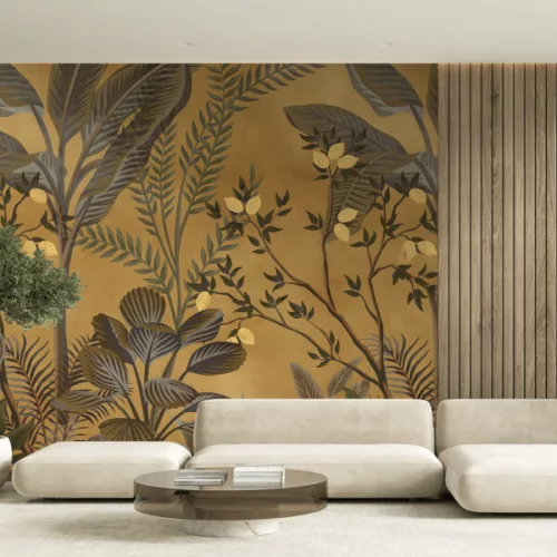 Decoprint Feature Walls vinyl, vlies anyagú, barna, zöld, sárga, rozsdabarna színű, növényes , Modern poszter