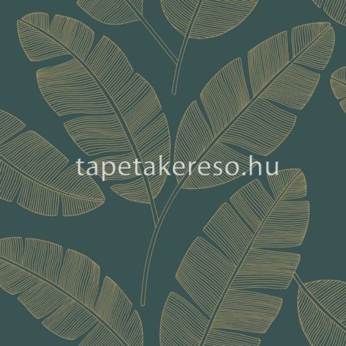 Caselio GREEN & CO vinyl, vlies anyagú zöld, arany színű leveles modern tapéta