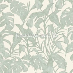   Caselio GREEN & CO vinyl, vlies anyagú fehér, türkiz színű leveles modern tapéta