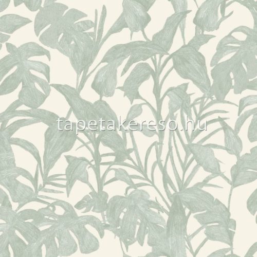 Caselio GREEN & CO vinyl, vlies anyagú fehér, türkiz színű leveles modern tapéta