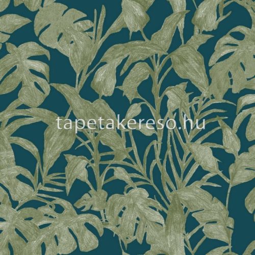 Caselio GREEN & CO vinyl, vlies anyagú kék, zöld színű leveles modern tapéta