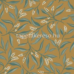  Caselio GREEN & CO vlies anyagú rozsdabarna, zöld, fehér színű növényes, leveles modern tapéta
