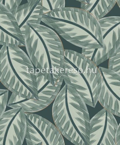 Caselio GREEN & CO vinyl, vlies anyagú türkiz, zöld, bronz színű leveles modern tapéta