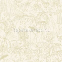   Caselio GREEN & CO vinyl, vlies anyagú beige, arany színű virágos, leveles, madaras modern tapéta