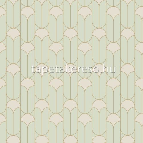 Caselio GREEN & CO vlies anyagú zöld, beige, arany színű art deco, geometriai modern tapéta