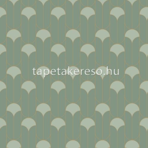 Caselio GREEN & CO vlies anyagú zöld, arany színű art deco, geometriai modern tapéta