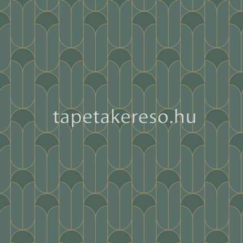 Caselio GREEN & CO vlies anyagú zöld, arany színű art deco, geometriai modern tapéta