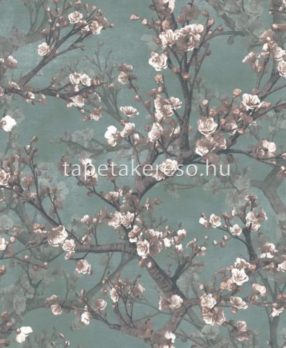 Prestige Wallcoverings Blossom vlies anyagú türkiz, barna színű virágos modern tapéta