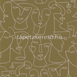   Casadeco Gallery vlies anyagú barna, fehér színű arcok, rajz modern tapéta