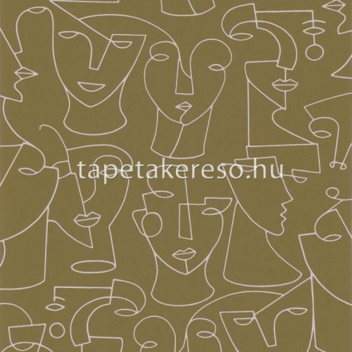 Casadeco Gallery vlies anyagú barna, fehér színű arcok, rajz modern tapéta