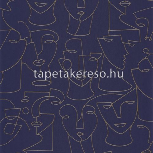 Casadeco Gallery vlies anyagú kék, arany színű arcok, rajz modern tapéta