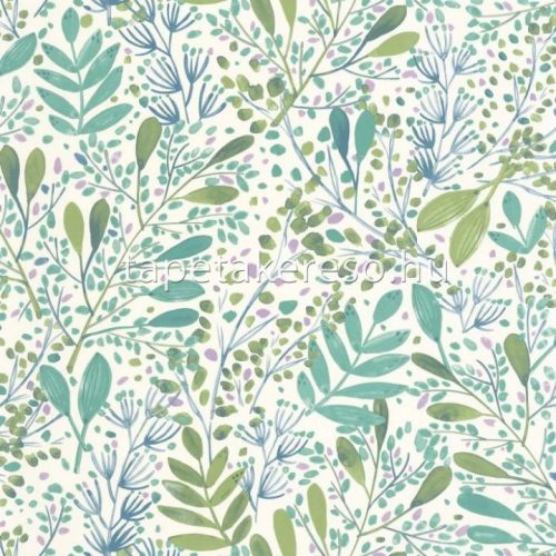 Caselio GREEN LIFE 2 vlies, vinyl anyagú fehér, zöld, kék, lila színű leveles modern, natural tapéta
