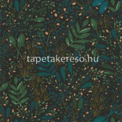   Caselio GREEN LIFE 2 vlies, vinyl anyagú kék, zöld, arany, fekete színű leveles modern, natural tapéta