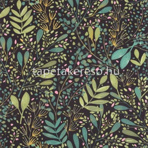 Caselio GREEN LIFE 2 vlies, vinyl anyagú fekete, zöld, rózsaszín színű leveles modern, natural tapéta