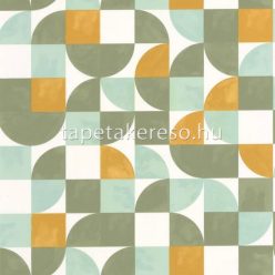   Caselio GREEN LIFE 2 vlies, vinyl anyagú fehér, mustársárga, zöld, türkiz színű geometriai modern, natural tapéta