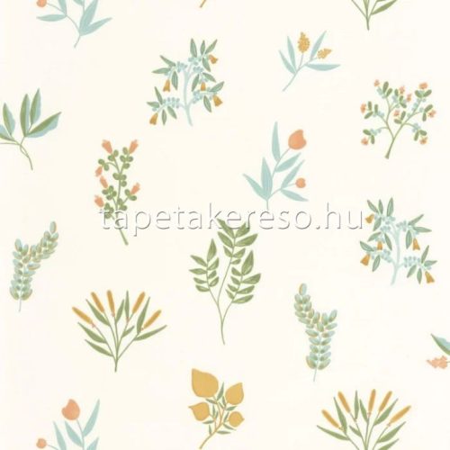 Caselio GREEN LIFE 2 vlies, vinyl anyagú fehér, zöld, kék, sárga színű virágos, leveles modern, natural tapéta