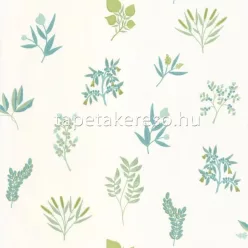   Caselio GREEN LIFE 2 vlies, vinyl anyagú fehér, zöld, türkiz színű leveles modern, natural tapéta