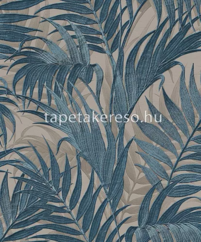 Design ID Grace vlies anyagú kék, szürke színű leveles modern tapéta
