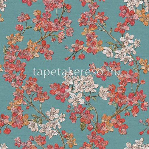 Design ID Grace vlies anyagú türkiz, narancssárga, piros, beige színű virágos modern tapéta