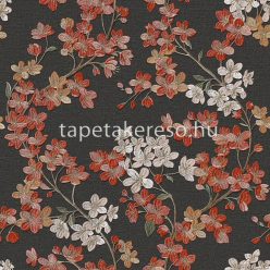   Design ID Grace vlies anyagú fekete, beige, zöld, korall, narancssárga színű virágos modern tapéta